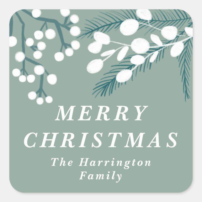 Sticker Carré Monnaie d'Eucalyptus congelée et Noël blanc (Devant)