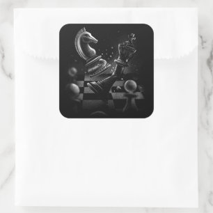 Sticker Carré Monochrom d'échecs dramatique