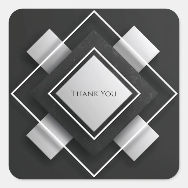Sticker Carré Monochrome Noir Blanc Texturé Diamant Superposé (Devant)