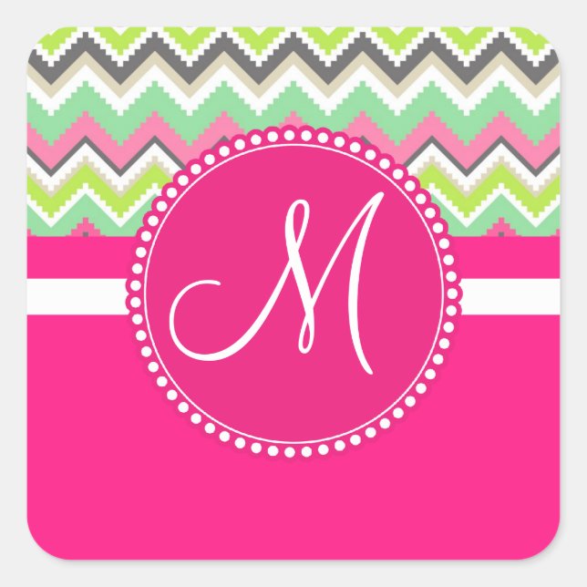 Sticker Carré Monogram Aztec Andes Tribal Mountains Chevron (Devant)