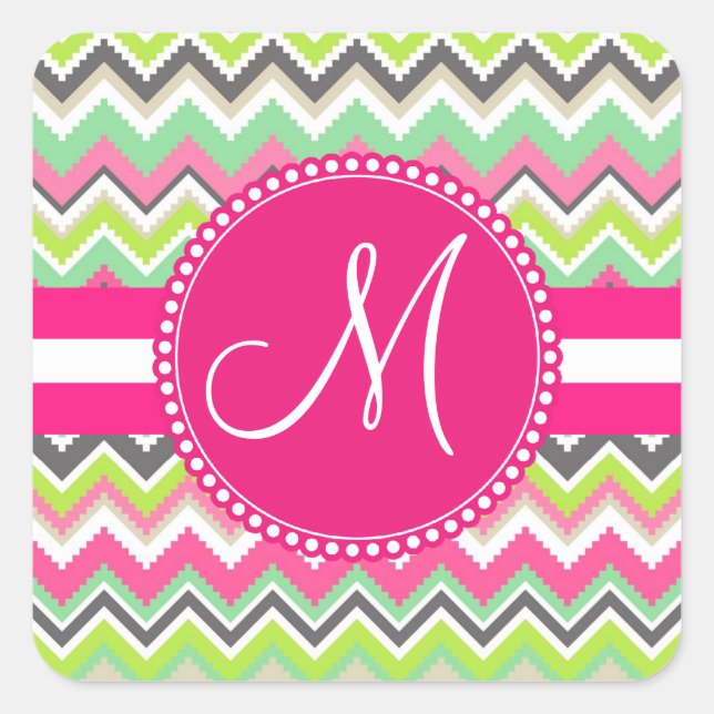 Sticker Carré Monogram Aztec Andes Tribal Mountains Chevron (Devant)