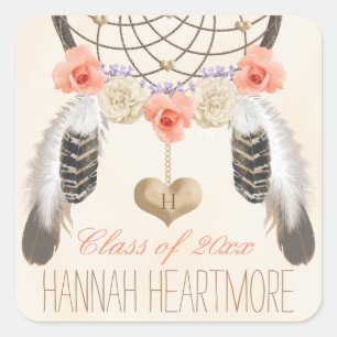 STICKER CARRÉ MONOGRAM BOHO DREAM CATCHER CLASSE DE DIPLÔME DE