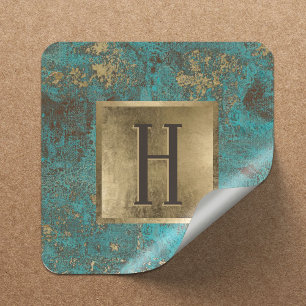 Sticker Carré Monogram Gold Turquoise & Cuivre Vintage Turquoise