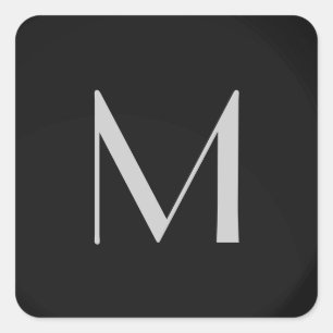 Sticker Carré Monogram Grey Black Modern Ajouter Votre Nom Initi