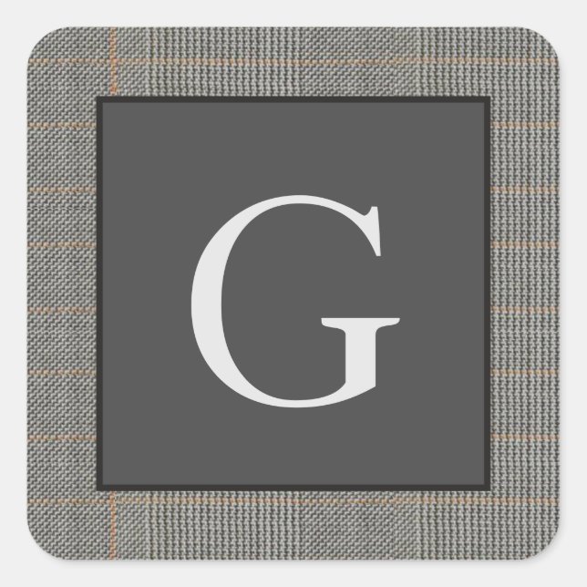 Sticker Carré Monogram Grey Tweed Groomsman Bestman Mariage Cade (Devant)