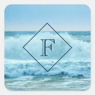 Sticker Carré Monogram Ocean Wave Crashing on Shore