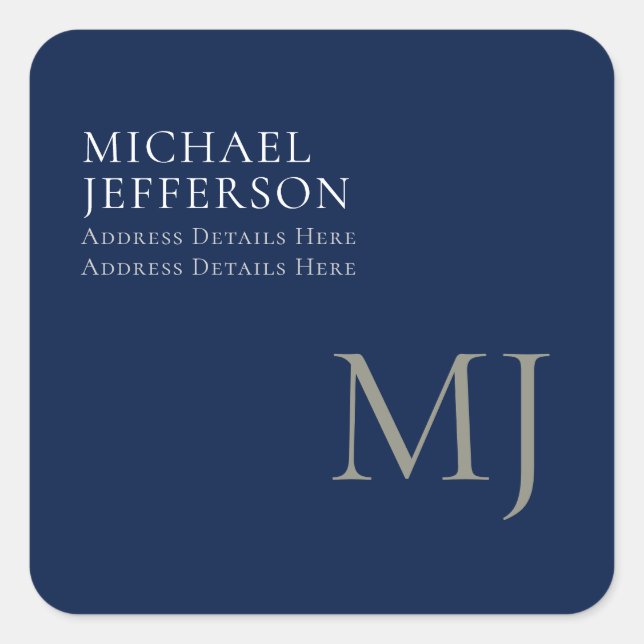 Sticker Carré Monogram simple bleu foncé tendance affaires (Devant)