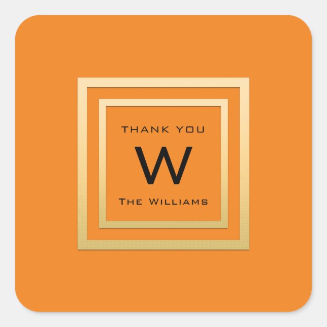 Sticker Carré Monogram Thank Gold Frame Orange VIP Mariage (Devant)
