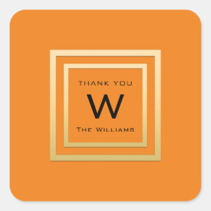 Sticker Carré Monogram Thank Gold Frame Orange VIP Mariage