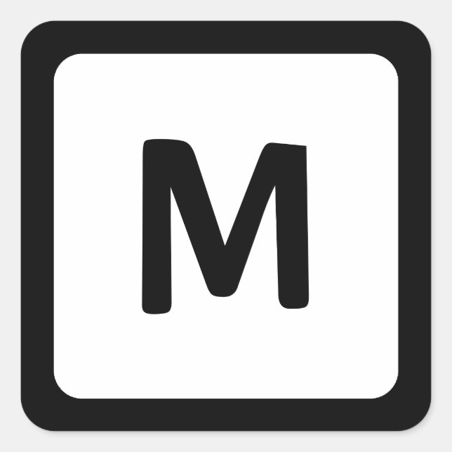 Sticker Carré Monogramme à coin arrondi avec bordure noire (Devant)
