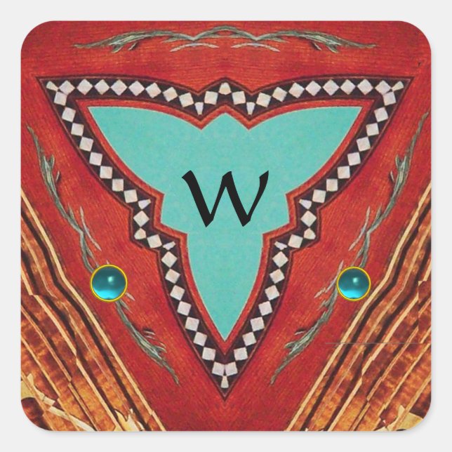 STICKER CARRÉ MONOGRAMME ABSTRAIT DE TRIANGLE BLEU ROUGE (Devant)