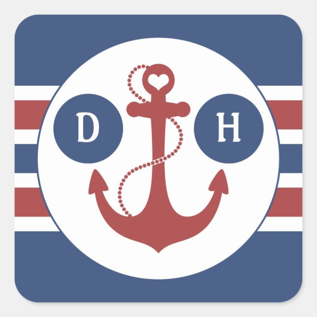 Sticker Carré Monogramme Ancre nautique (Devant)