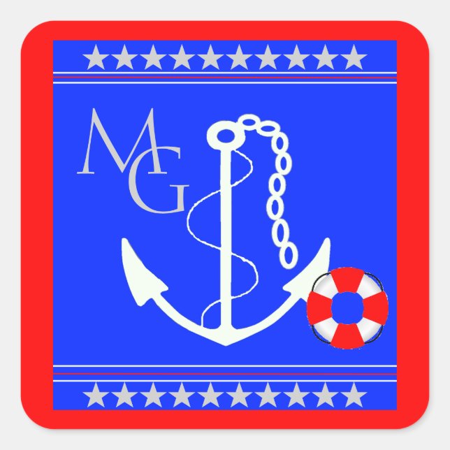 Sticker Carré Monogramme Ancre nautique (Devant)