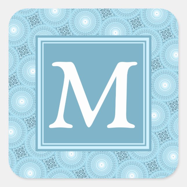 Sticker Carré Monogramme ange bleu cercles motif (Devant)