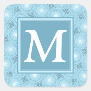 Sticker Carré Monogramme ange bleu cercles motif