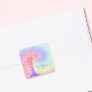 Sticker Carré Monogramme Arc-en-ciel couleurs fille