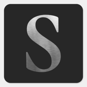 Sticker Carré Monogramme argenté en métal brossé S Noir