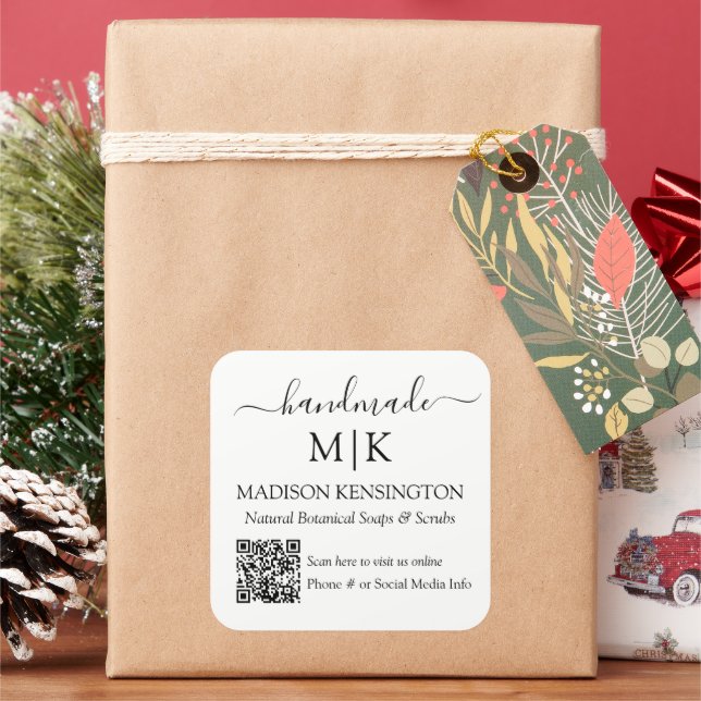 Sticker Carré Monogramme artisanal ou ajouter un logo Code QR pr (vacances)