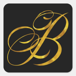 Sticker Carré Monogramme B Faux Gold Foil Monogrammes initiaux