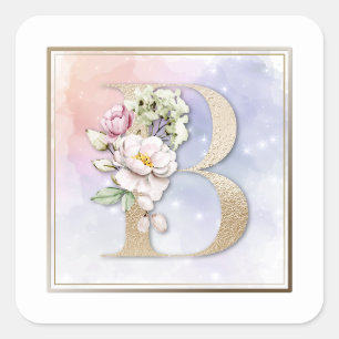 Sticker Carré Monogramme B floral rose