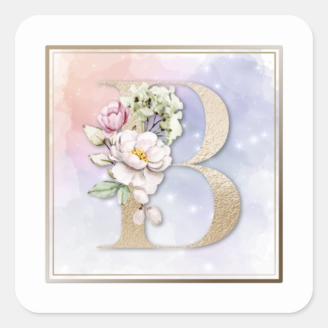 Sticker Carré Monogramme B floral rose (Devant)