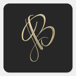 Sticker Carré monogramme B initial d'or