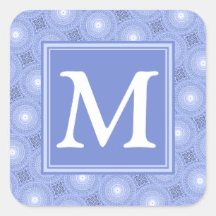 Sticker Carré Monogramme bleu cercles motif