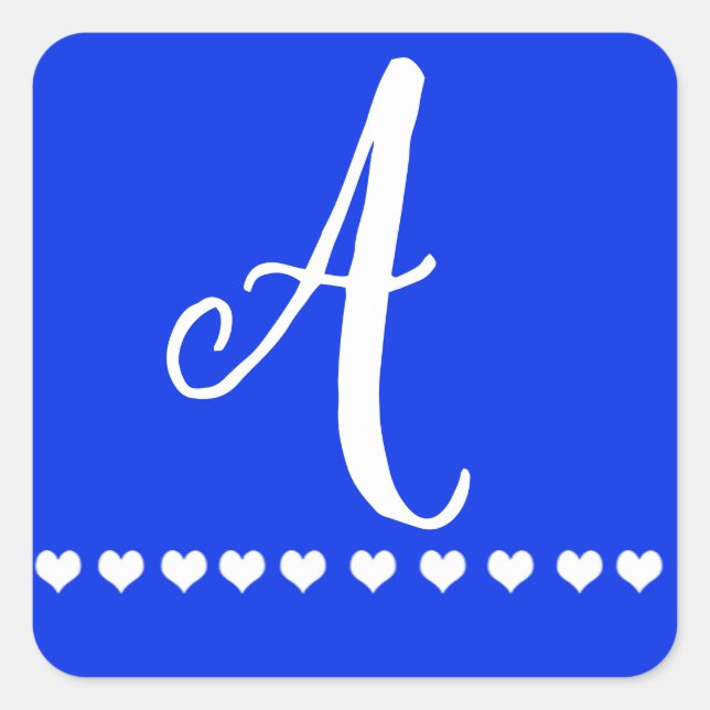 Sticker Carré Monogramme bleu et blanc initial (Devant)
