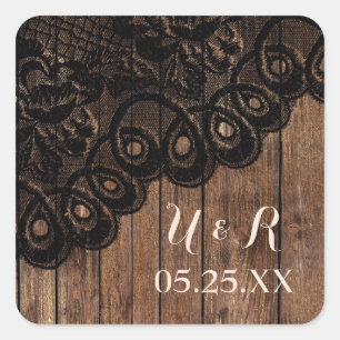Sticker Carré Monogramme Brown initial et dentelle noire
