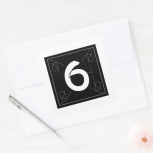 Sticker Carré Monogramme Cadre et Flourish Numéro 6 sur Blanc