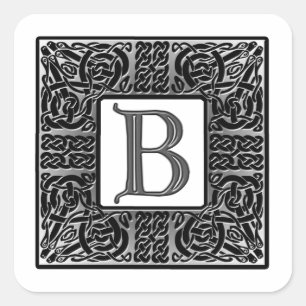 Sticker Carré Monogramme Celtique "B" argenté