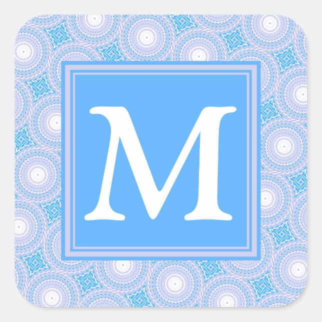 Sticker Carré Monogramme Cercles bleu électrique motif (Devant)