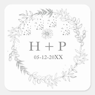 Sticker Carré Monogramme chic minimaliste Cocktail Mariage offic