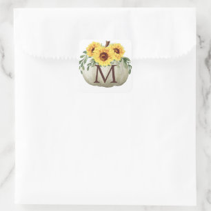 Sticker Carré Monogramme Citrouille d'enveloppe de tournesol