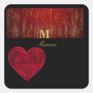 Sticker Carré Monogramme Coeur rouge