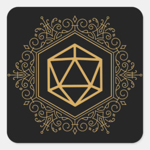 Sticker Carré Monogramme D20 Dice Gold Tabletop RPG