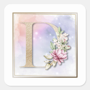 Sticker Carré Monogramme D Floral Rose