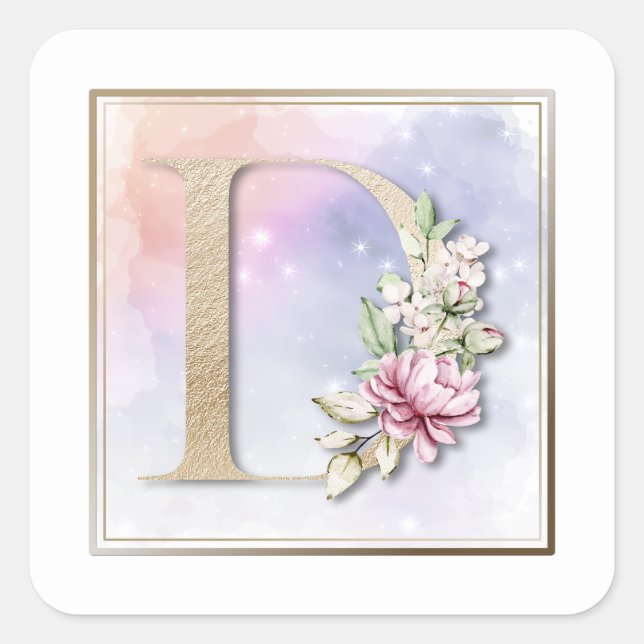 Sticker Carré Monogramme D Floral Rose (Devant)