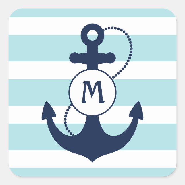 Sticker Carré Monogramme d'Ancre marine bleu clair (Devant)