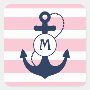 Sticker Carré Monogramme d'Ancre marine rose