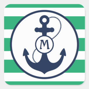 Sticker Carré Monogramme d'Ancre marine verte