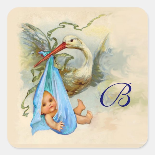 STICKER CARRÉ MONOGRAMME DE BABY SHOWER DE STORE BLEUE (Devant)