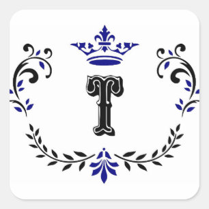 Sticker Carré Monogramme de couronne 'T'