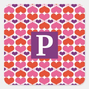 Sticker Carré Monogramme de courtepointe Valentine Hearts