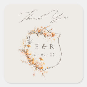 Sticker Carré Monogramme de crête florale Merci Mariage de autom
