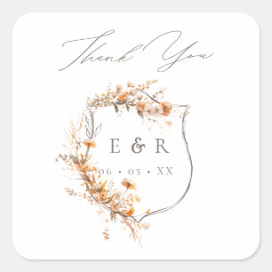 Sticker Carré Monogramme de crête florale Merci Mariage de autom