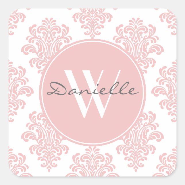 Sticker Carré Monogramme de Damas rose Fille (Devant)