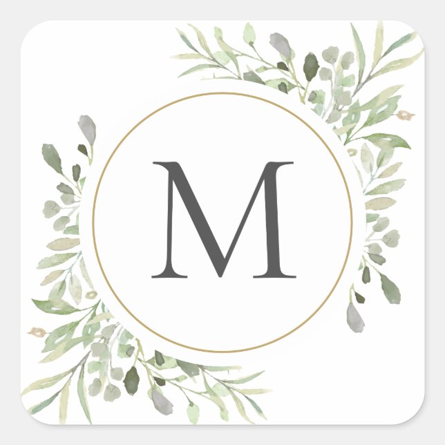 Sticker Carré Monogramme de feuillage d'eucalyptus verdure (Devant)