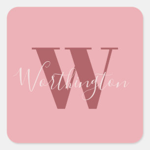 Sticker Carré Monogramme de fille et nom rose roux