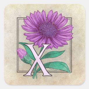 Sticker Carré Monogramme de fleurs Xeranthemum
